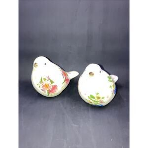 Mackenzie Childs Wildflowers Bird Salt & Pepper Set Ceramic 3.75" x 2.25" x2.75"